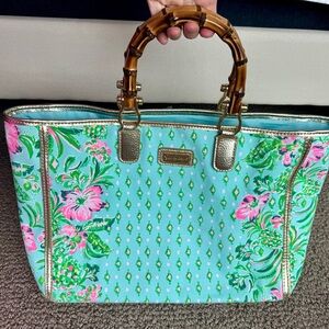 Lilly Pulitzer Canvas Tote with Bamboo Handles | Never Worn